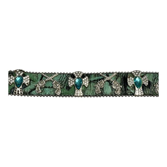 NEW w/ Flaws – XS/S Western Leather Belt w/ Turquoise Rhinestone Cross Conchos, - Picture 9 of 9